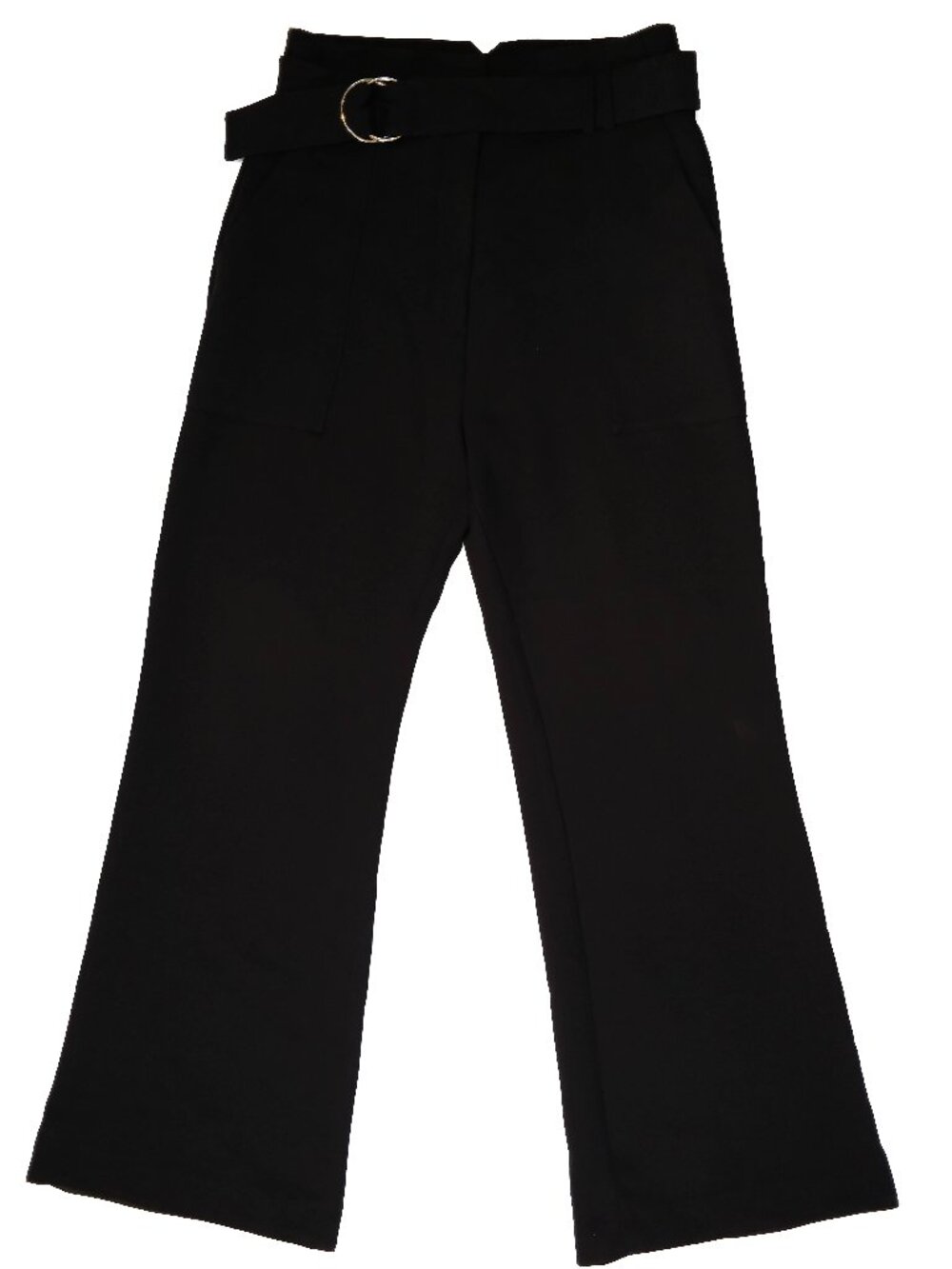 Black High Waisted Wide Leg Pants | Belted Trousers